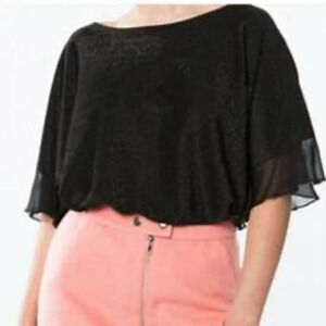 Crosby by Mollie Burch Black Shimmer Ruffle Sleeve Blouse
